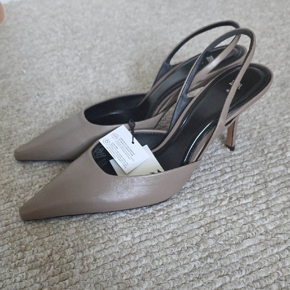 Zara Elegant Taupe Slingback Heels, 40, 9